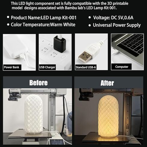 طقم مصابيح LED 4 قطع 001 ثلاثة ألوان لـ Bambu Lab MakerWorld قطع غيار نماذج الأجهزة المطبوعة ثلاثية الأبعاد، مجموعة إضاءة تعمل بالطاقة USB 5 فولت لـ Bambu P2S/P1S/X1/X1C/H2D/H2S/H2C/A1/A1 mini/Anycubic Makeronline in Kuwait