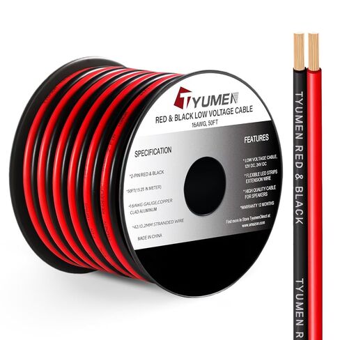 50FT 16/2 قياس كابل أحمر أسود هوكوب سلك كهربائي شرائط LED سلك تمديد 12 فولت/24 فولت كابل تيار مستمر، سلك تمديد سلك مرن 16AWG لإضاءة شريط مصباح الشريط LED in Kuwait