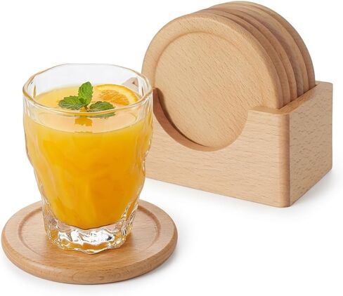 Classic Walnut Coaster Set of 7 Pieces. Including The Holder Pure Natural Wood and Texture.Wonderful Decor for Dining Tables and Office Tables in Saudi Arabia