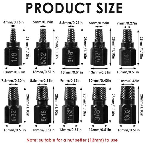 10Pcs Screw Extractor Kit Alloy Steel Damaged Screw Removal Set Metal Easy Out Drill Bits Broken Bolt Stud Removal Multi-Spline Extractor Set for Bolt Stud Pipe in Saudi Arabia