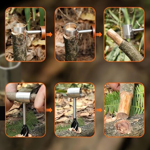 Bushcraft Gear للمستوطنين على قيد الحياة Bushscraft Hand Auger Wrench مع فلينت سكوتش عين الخشب ربط الحفر وصانع ثقب يدوي متعدد الأدوات مع حقيبة جلدية للتخييم البني in Saudi Arabia