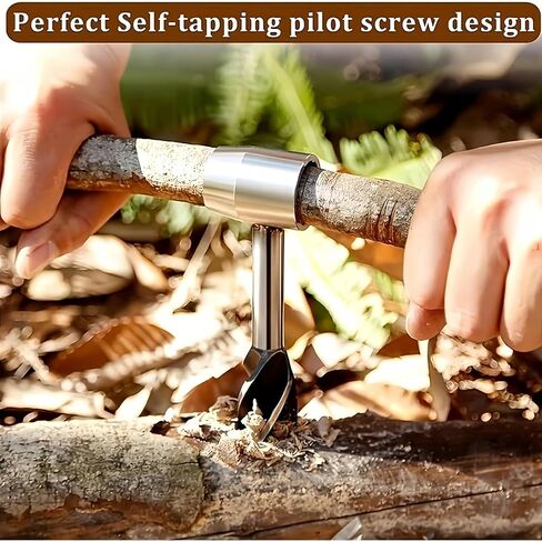 Bushcraft Gear للمستوطنين على قيد الحياة Bushscraft Hand Auger Wrench مع فلينت سكوتش عين الخشب ربط الحفر وصانع ثقب يدوي متعدد الأدوات مع حقيبة جلدية للتخييم البني in Saudi Arabia