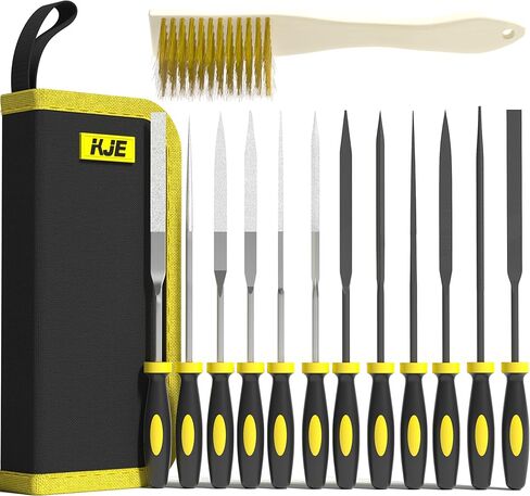مجموعة مبرد إبرة 13 قطعة من KJE، مجموعة مبرد صغيرة تتضمن 6 قطع مبرد ماسي، 6 قطع مبرد معدني، فرشاة تنظيف وحقيبة حمل للمعادن الدقيقة والمجوهرات والخشب والجلد والبلاستيك in Kuwait