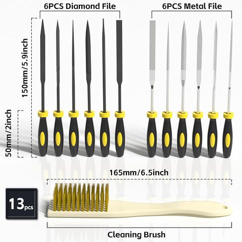 مجموعة مبرد إبرة 13 قطعة من KJE، مجموعة مبرد صغيرة تتضمن 6 قطع مبرد ماسي، 6 قطع مبرد معدني، فرشاة تنظيف وحقيبة حمل للمعادن الدقيقة والمجوهرات والخشب والجلد والبلاستيك in Kuwait
