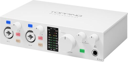 TOPPING E2X2 USB Audio Interface - High-Performance Mixer & Recording Interface for PC, Mac, iPhone & Android - Ultra-Linear Preamp, 48V Phantom Power, Low Noise, Real-Time Monitoring (White) in Kuwait