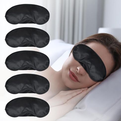 5 Pcs Sleep Mask, Eye Masks for Sleep, with Nose Pad and Elastic Strap for Blind Folds, for Adult Play, Travel Eye Mask, Sleeping, Team Building (Black, Medium(3.35 x 7.28inch)) in Kuwait