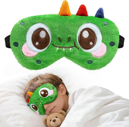 Sleep Mask for Kids, Cute Cartoon Plush Sleeping Eye Cover Green Kawaii Soft Eye Mark with Adjustable Strap Fuffy Animal Eye Blindfold for Kids Boys Girls Teens, Kids Travel Nap Sleeping Mask in Kuwait