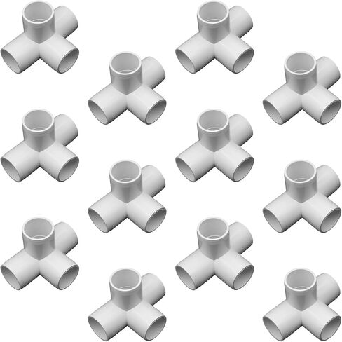 تركيبات PVC 1 بوصة 4 طرق (12 حزمة)، موصل كوع عالي التحمل من فئة الأثاث للأثاث DIY، الإطارات، رفوف مقاومة للأشعة فوق البنفسجية، متوافق مع جدول 1 بوصة 40 أنبوب PVC (4 اتجاهات، 1 بوصة) in Kuwait