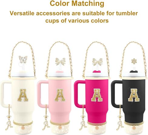 11PCS Gold for Stanley Cup Accessories Set 30/40 OZ Bling Rhinestones Bow Initials Charms for Stanley Decorations Tumbler Accessories Including Butterfly Straw Toppers, Tumbler Boot in Saudi Arabia