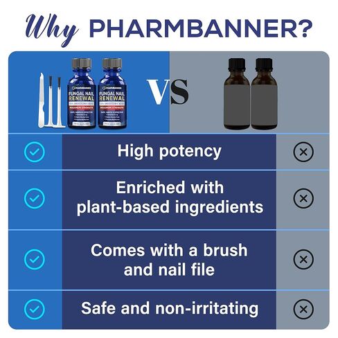 علاج فطريات أظافر القدم من PHARMBANNER قوة إضافية: 25% حمض غير ديسيلينيك لتجديد فطريات الأظافر وأصابع القدم - مجموعة معالجة فطريات الأظافر مع فرشاة ومبرد - للأظافر التي تنمو تحت الجلد وتغير اللون، عبوة من قطعتين in Kuwait