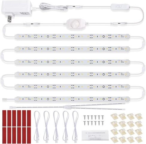 طقم إضاءة LED تحت الخزانة لخزانة المطبخ ورف خزانة الكتب. 6 قطع شريط إضاءة LED مقاس 12 بوصة مع كابل تمديد لمفتاح محول خافت. قم بالتوصيل. ضوء النهار الأبيض 5000K. in Saudi Arabia