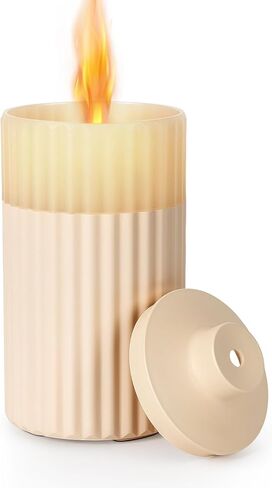 Flameless Candle Diffuser, Aromatherapy Essential Oil Diffuser Cool Mist Humidifier with Auto Off Function Electric Candles Blow Out Flame 3 Levels Light for Office Room Outdoors Camping 100ml Beige in Saudi Arabia