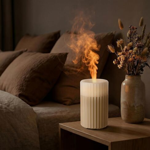 Flameless Candle Diffuser, Aromatherapy Essential Oil Diffuser Cool Mist Humidifier with Auto Off Function Electric Candles Blow Out Flame 3 Levels Light for Office Room Outdoors Camping 100ml Beige in Saudi Arabia
