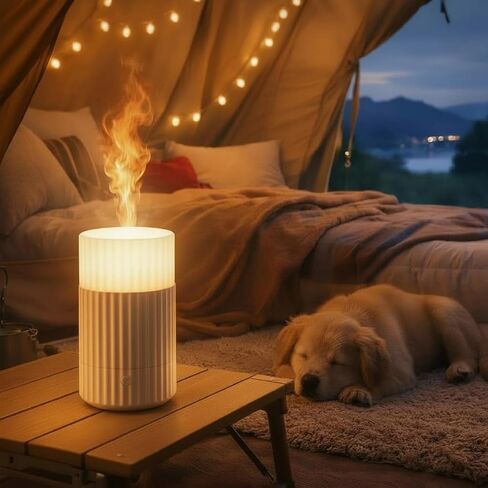 Flameless Candle Diffuser, Aromatherapy Essential Oil Diffuser Cool Mist Humidifier with Auto Off Function Electric Candles Blow Out Flame 3 Levels Light for Office Room Outdoors Camping 100ml Beige in Saudi Arabia