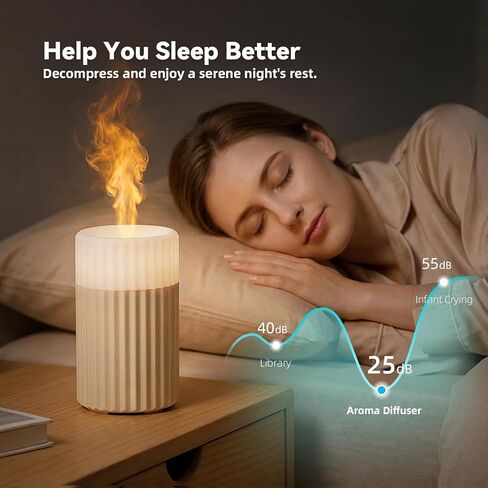 Flameless Candle Diffuser, Aromatherapy Essential Oil Diffuser Cool Mist Humidifier with Auto Off Function Electric Candles Blow Out Flame 3 Levels Light for Office Room Outdoors Camping 100ml Beige in Saudi Arabia