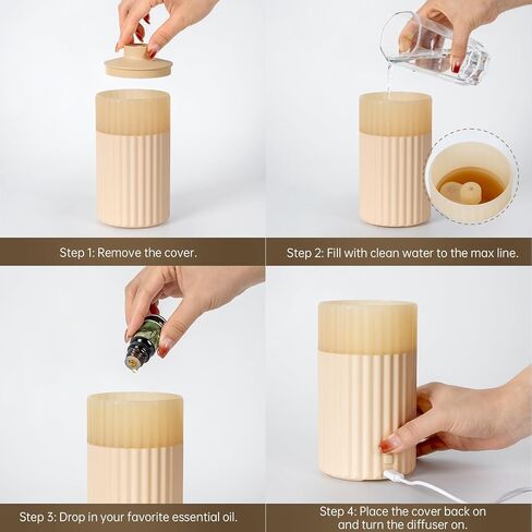 Flameless Candle Diffuser, Aromatherapy Essential Oil Diffuser Cool Mist Humidifier with Auto Off Function Electric Candles Blow Out Flame 3 Levels Light for Office Room Outdoors Camping 100ml Beige in Saudi Arabia