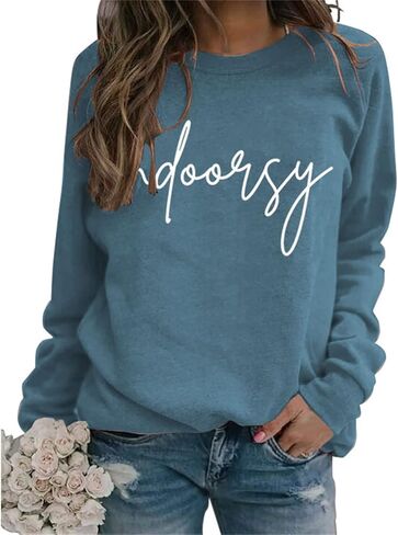 BEJUYOE Indoorsy البلوز المرأة عادية كم طويل طاقم الرقبة تي شيرت مضحك رسالة الجرافيك قميص الجدة مريح الأمهات هدية in Kuwait