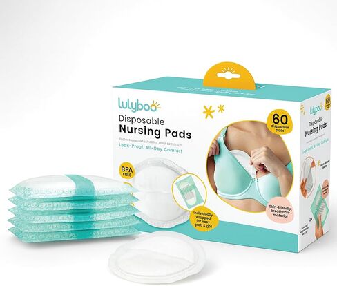 وسادات رضاعة Lulyboo فائقة النعومة للاستعمال مرة واحدة - وسادات للرضاعة الطبيعية قابلة للتنفس، ماصة، مانعة للتسرب مع دعامة لاصقة، مغلفة بشكل فردي، مريحة وسرية للأمهات الجدد، قفل للتسرب in Kuwait