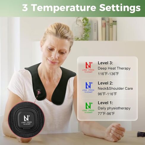 وسادة تسخين كهربائية لاسلكية للرقبة والكتف، لفافة رقبة قابلة للحمل مع 3 مستويات تسخين، دعامة تسخين صغيرة رفيعة قابلة لإعادة الشحن 4000 مللي أمبير في الساعة 30 دقيقة إيقاف تلقائي (أسود) in Kuwait