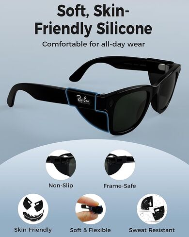 ملحقات دروع جانبية لنظارات السلامة متوافقة مع RayBan/Oakley Meta (Gen 1/2) Wayfarer Headliner Skyler HSTN، حاجبات الضوء المصنوعة من السيليكون المضادة للانزلاق، مخفف الوهج الخفيف للغاية لركوب الدراجات في الهواء الطلق in Saudi Arabia