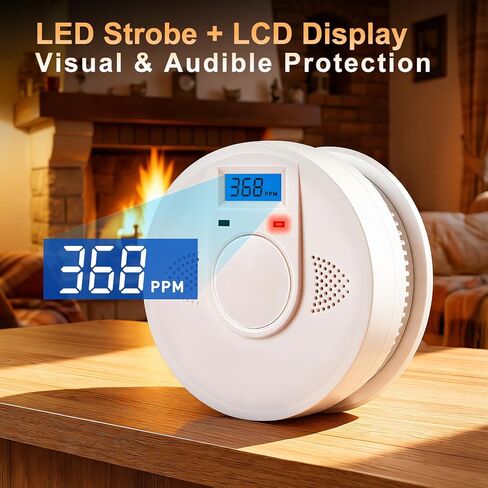 كاشف الدخان وأول أكسيد الكربون، كاشف دخان 2 في 1 مع شاشة LCD وLED، إنذار حريق يعمل بالبطارية للمنزل والشقق والمركبات الترفيهية والسفر، أبيض، 4 عبوات in Kuwait
