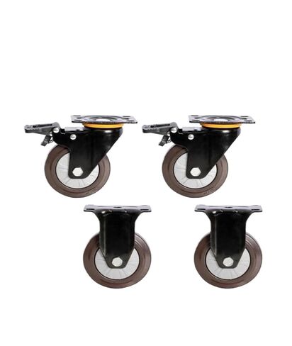 (Pack of 4) 4 Inch Wheels Heavy Duty Casters Swivel Flat Rubber Trolley Silent Directional Brakes(A) in Saudi Arabia