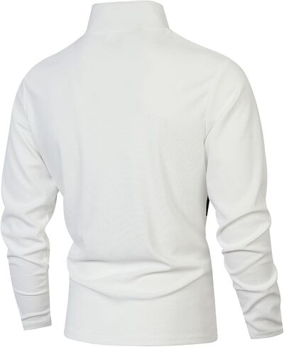 Men's Color Block Half Zip Polo Collar Long Sleeve Sweatshirt Perfect for Casual Wear and Business Casual Outfits (White,Small) in Saudi Arabia