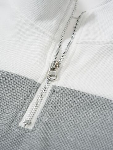 Men's Color Block Half Zip Polo Collar Long Sleeve Sweatshirt Perfect for Casual Wear and Business Casual Outfits (White,Small) in Saudi Arabia
