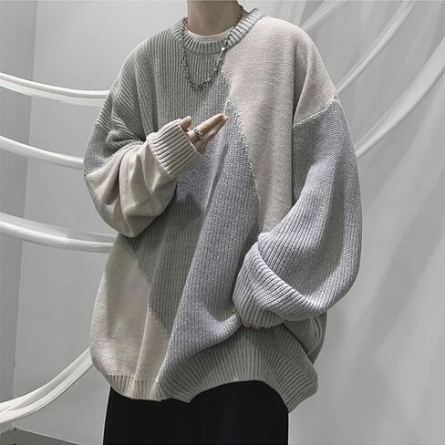 Men Aesthetic Crewneck Sweater Vintage Panel Coquette Sweatshirt Oversized Knitted Long Sleeve Clothes Punk Streetwear in Saudi Arabia
