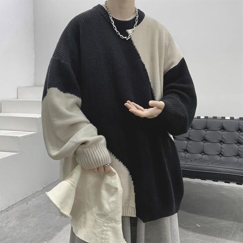 Men Aesthetic Crewneck Sweater Vintage Panel Coquette Sweatshirt Oversized Knitted Long Sleeve Clothes Punk Streetwear in Saudi Arabia