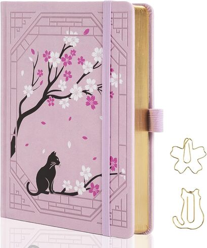 TIEFOSSI Square Dotted Journal, Cute Cat Journal for Women Girls, Dot Notebook with Pretty Sakura Pattern, Aesthetic Diary for Writing Journaling Drawing, Golden Edges, 8 x 8 IN in Saudi Arabia