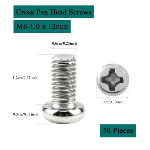50 Pcs Metric M6-1.0 x 12mm Pan Head Machine Screws, 304 (18-8) Stainless Steel Fasteners Bolts, Phillips Drive, Bright Finish in Saudi Arabia
