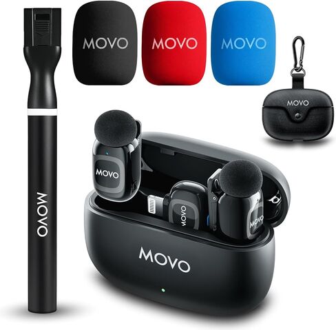 Movo NanoMic Dual Lightning Wireless Microphone for iPhone 14 and Below– Lavalier Mic for iPhone, Great for Vlogging, TikTok, Content Creation w/WMX-HM2 Wireless Handle in Saudi Arabia