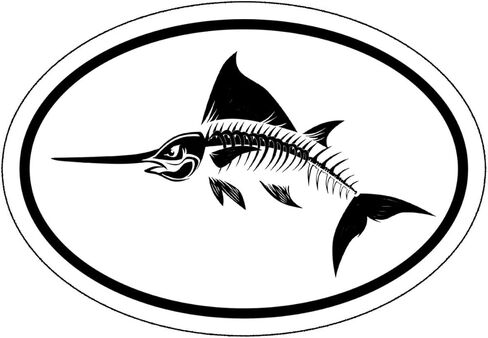Oval Bone Swordfish Vinyl Decal - Saltwater Fishing Bumper Sticker - Perfect for Laptops Tumblers Windows Cars Trucks Walls in Saudi Arabia