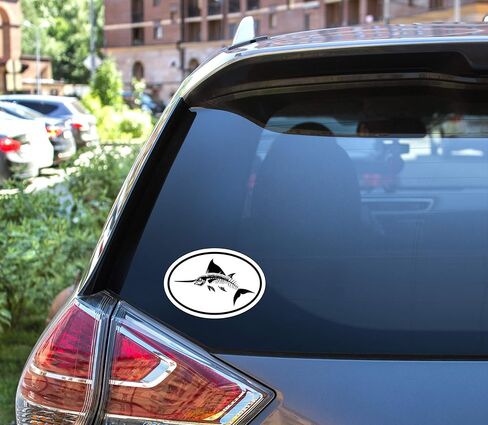 Oval Bone Swordfish Vinyl Decal - Saltwater Fishing Bumper Sticker - Perfect for Laptops Tumblers Windows Cars Trucks Walls in Saudi Arabia