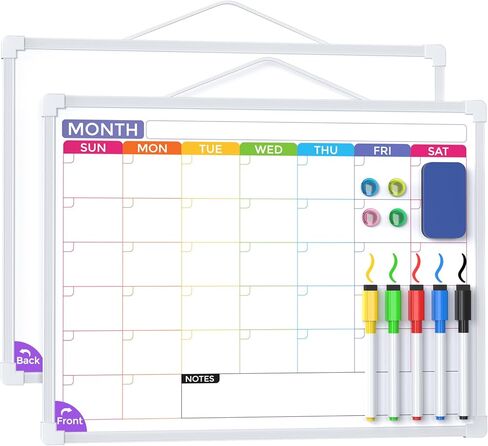 MaxGear Monthly Calendar Dry Erase Board for Wall, 16"x12" Small Hanging Double-Sided White Board with 5 Markers & 4 Magnets, Portable Whiteboard for Students - Planning, Drawing, Memo, to Do List in Saudi Arabia