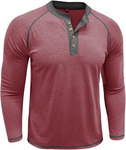 Mens Color Block Henley Sweatshirt Long Sleeve Crewneck Contrast Panel Breathable Base Layer for Fall Winter Work and Travel in Saudi Arabia