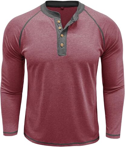 Mens Color Block Henley Sweatshirt Long Sleeve Crewneck Contrast Panel Breathable Base Layer for Fall Winter Work and Travel in Saudi Arabia