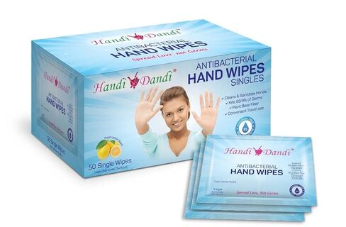 ANTIBACTERIAL HAND WIPES SINGLES LEMON SCENT BOX OF 50 WIPES. TRAVEL SIZE in Saudi Arabia