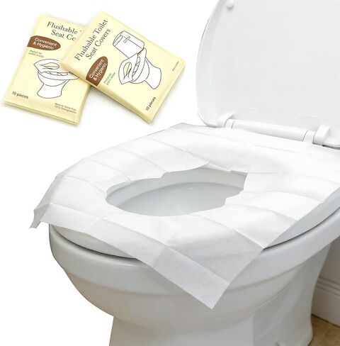 Khaki Flushable Disposable Toilet Seat Covers Thickened Waterproof Pad Travel Bathroom Protectors Public Restroom (Pack of 20) in Saudi Arabia