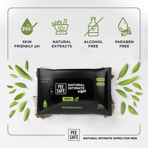 Pee Safe Intimate Wipes for Men, Biodegradable, pH balanced - 40 Wipes (Pack of 4) in Saudi Arabia