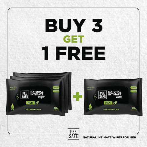 Pee Safe Intimate Wipes for Men, Biodegradable, pH balanced - 40 Wipes (Pack of 4) in Saudi Arabia