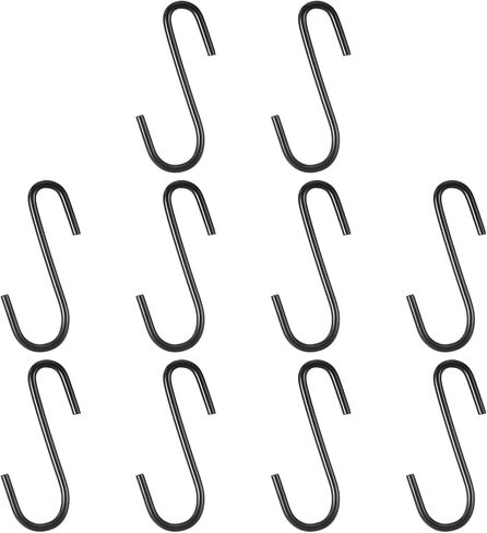 خطافات على شكل حرف S مقاس 2.8 سم، 10 خطافات تعليق متعددة الأغراض على شكل حرف S لتعليق الأشياء في منزلك، المرآب، ورشة العمل، أسود in Saudi Arabia