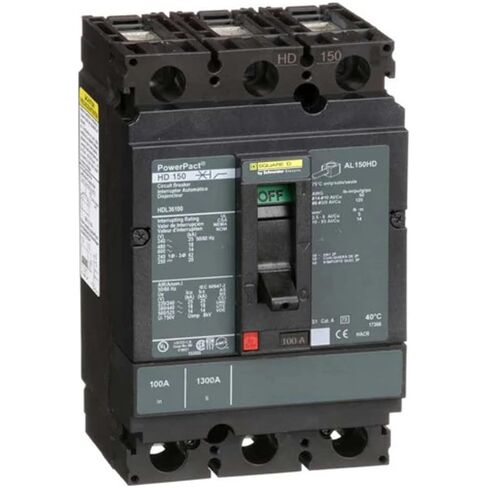Schneider Electric - HDL36100 - HDL36100 - Thermal Magnetic Circuit Breaker, PowerPact Series, 100 A, 3 Pole, 250 VDC, 600 VAC, DIN Rail in Saudi Arabia