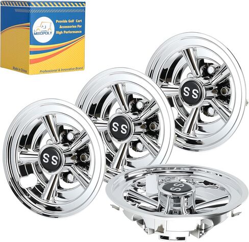 Golf Cart Wheel Covers Hub Caps Direct Fit for EZGO, Yamaha, Club Car SS Chrome 5-Spoke Snap-on Installation Rust-Proof Weather-Resistant，Silver and Black，8 Inch (Set of 4) in Saudi Arabia