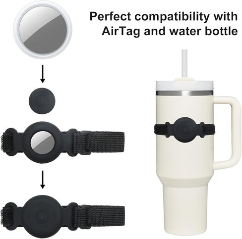 حامل تعقب زجاجات المياه متوافق مع Apple Airtag: حزام مرن قابل للتعديل مع غطاء سيليكون مقاوم للماء متوافق مع ستانلي/قارورة مائية/أوالا/يتي/نالجين معظم زجاجات المياه in Kuwait