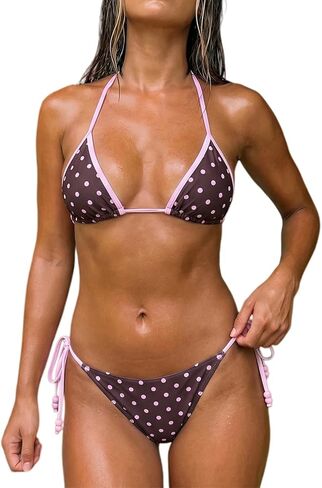 Sunloudy المرأة الرسن سلسلة ثونغ مجموعة البكيني مثير قطعتين التعادل الجانب سلسلة الأزهار طباعة ملابس السباحة الاستحمام الدعاوى in Kuwait