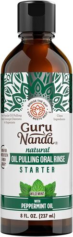 GuruNanda Starter Pulling Oil Mouthwash for Natural Teeth Whitening, Coconut and Peppermint Oil for Fresh Breath & Happy Gums, Alcohol-Free, 8 Oz in Saudi Arabia
