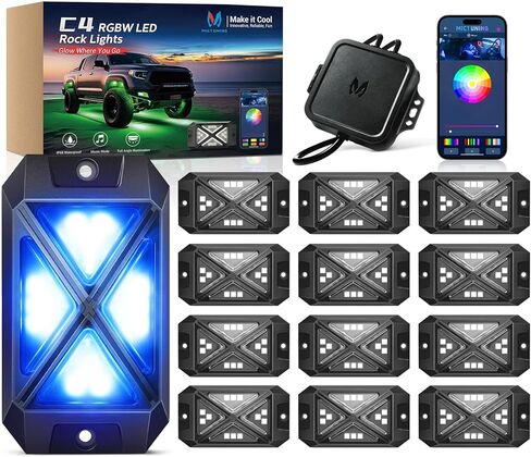 MICTUNING C4+ RGBW Rock Lights, 8 Pods 360° Pure Color Underglow Neon Multicolor Lighting, Bluetooth Controller, IP68 Waterproof, Music Mode for Trucks Car ATV UTV Golf Cart in Saudi Arabia