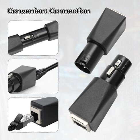 4 PCS DMX to RJ45 Connector Male/Fmale 3-Pin XLR Adapter Plug, This Adapter Can Use Any Cat-5 Ethernet Cable As A Dmx512 Cable, Black in Saudi Arabia